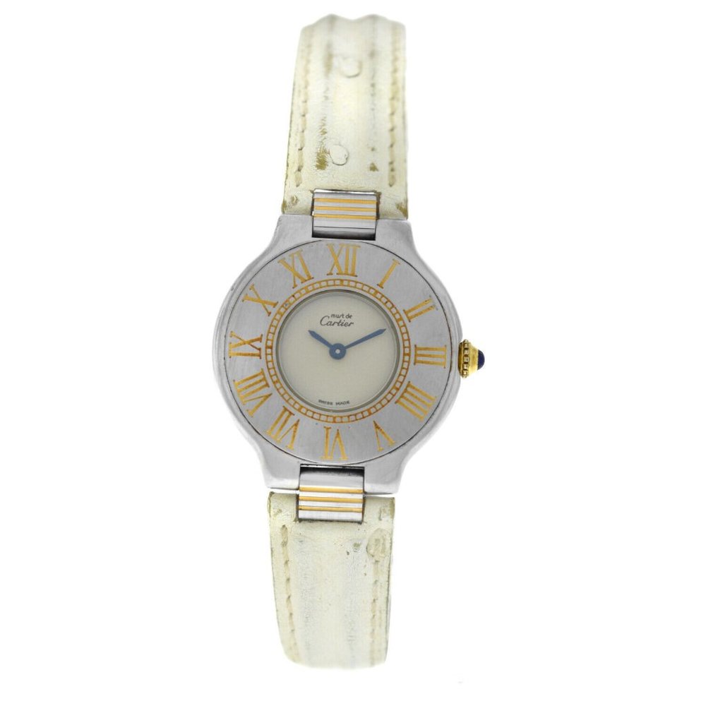 Wow! Cartier Rare Gold White Strap Ladies Watch
